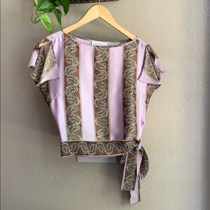 VTG 90s Indie designer silk tie waist crop blouse